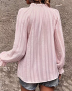 Pleated Stand Collar Ruffled Blouse