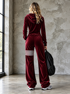 Velvet Hooded Zipper Wide Leg Jumpsuit