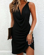 Sleeveless Cowl Neck Ruched Wrap Bodycon Mini Dress