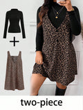 Women's High‑Neck Long Sleeve Top & V‑Neck Sleeveless Mini Dress Two‑Piece Set