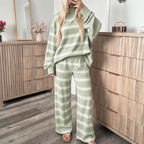 Striped Knit Lounge Set – Relaxed Crewneck Sweatshirt & Wide-Leg Pants