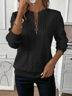 Cable Textured Half‑Zip Long Sleeve Casual Sweatshirt