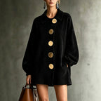 margot oversized faux suede jacket dress in black - front view