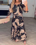 Elegant Three-Quarter Sleeve Printed Waist Dress