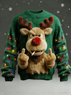 Men'S 3D Fun Reindeer For Christmas Art Print Casual Flannel Knit Sweatshirt