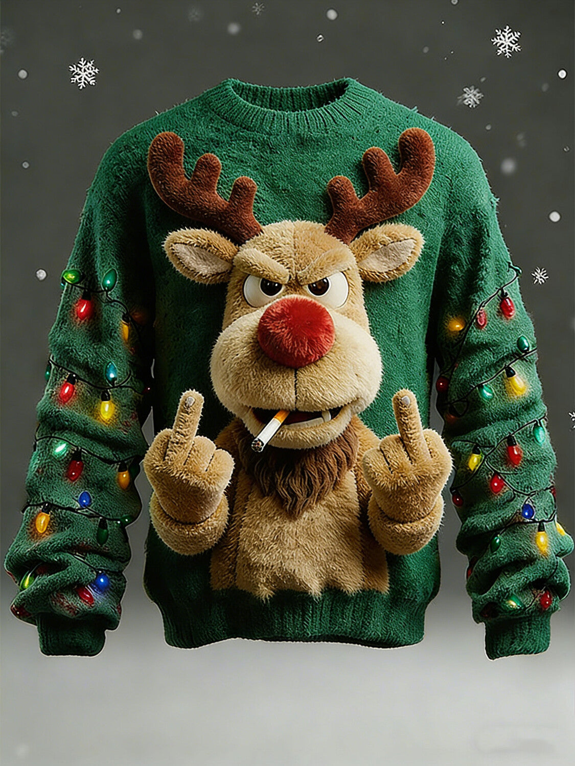 Men'S 3D Fun Reindeer For Christmas Art Print Casual Flannel Knit Sweatshirt