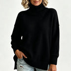 🧶 Relaxed Ribbed Fit, Easy Side-Slit Style | Women's Turtleneck Sweater