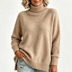 🧶 Relaxed Ribbed Fit, Easy Side-Slit Style | Women's Turtleneck Sweater