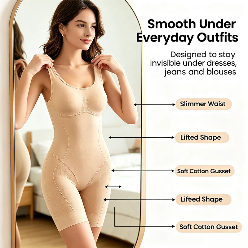 Tummy Control Butt Lifter Faja Bodysuit, Back Support Scrunch Back Open Design🧘