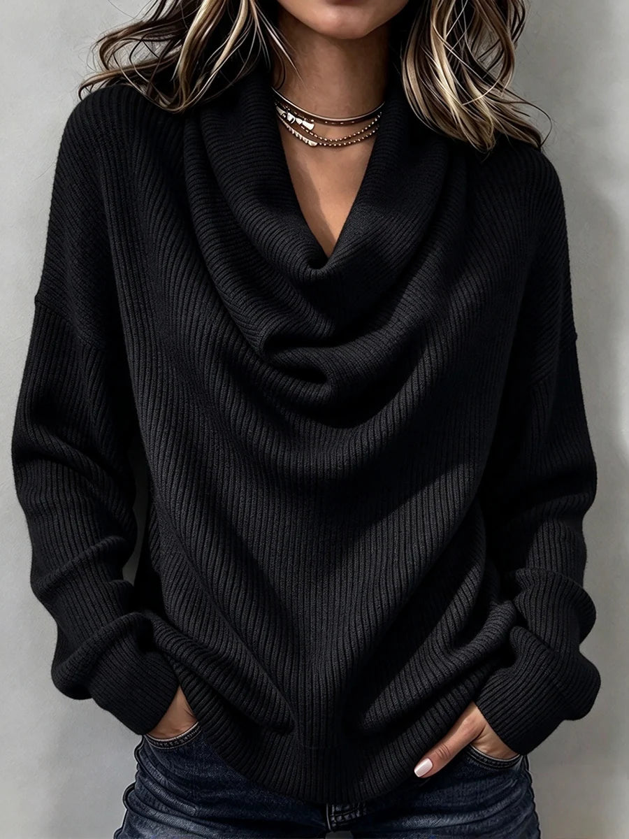 Cozy Ribbed Knit Top with Layered Collar