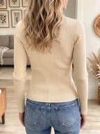 Women's Crossover V-Neck Ribbed Knit Sweater - Asymmetrical Wrap Long Sleeve Fitted Top