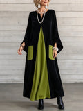 Elegant Artistic Cut Color-block Velvet Dress