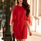 Round Neck Ruffled Flare Sleeve Chiffon Mini Dress
