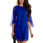 Round Neck Ruffled Flare Sleeve Chiffon Mini Dress