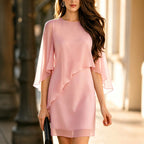 Round Neck Ruffled Flare Sleeve Chiffon Mini Dress