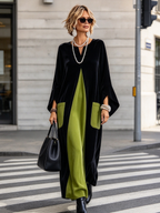 Elegant Artistic Cut Color-block Velvet Dress