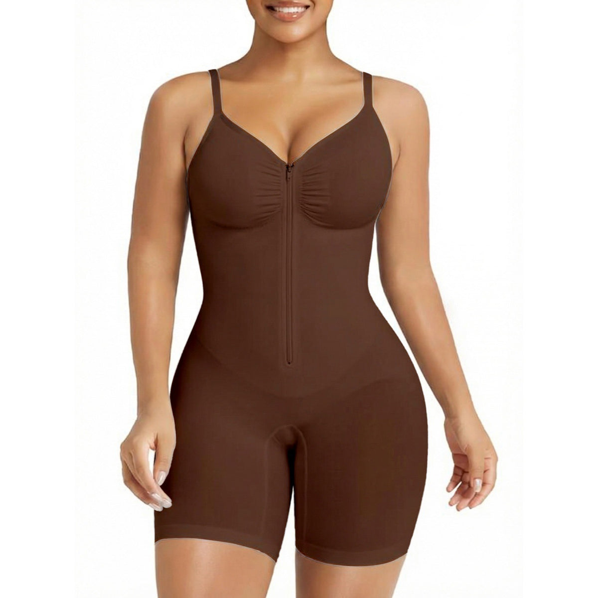 Zip-Up Front Mid-Thigh Bodysuit