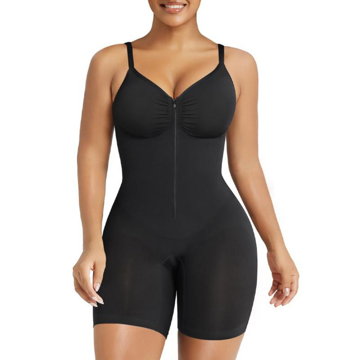 Zip-Up Front Mid-Thigh Bodysuit