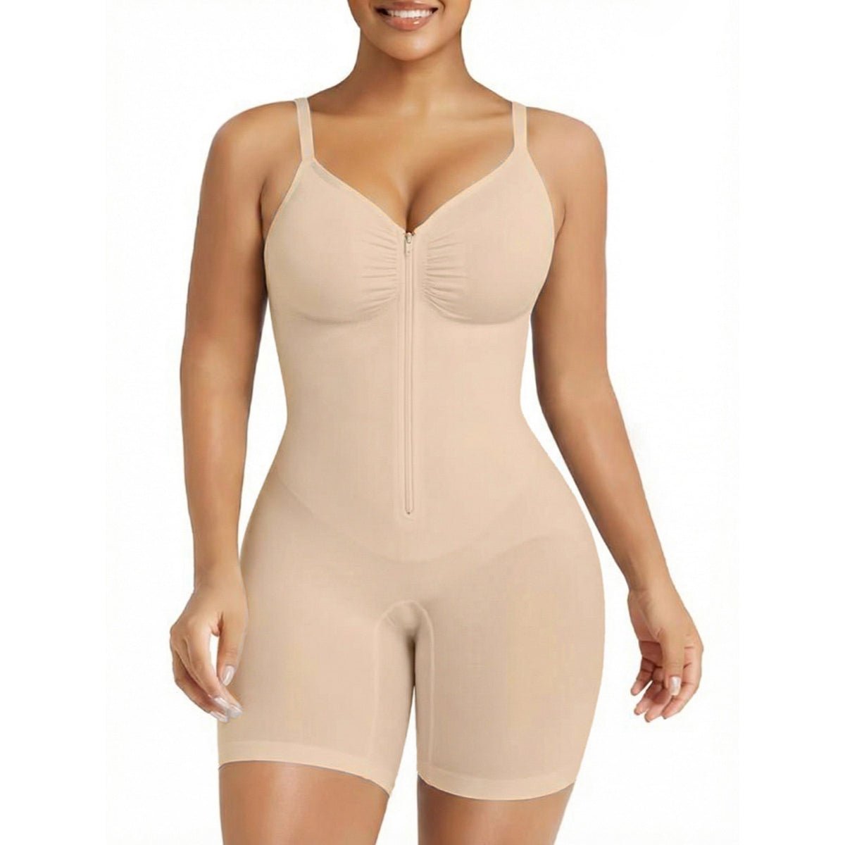Zip-Up Front Mid-Thigh Bodysuit