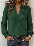 V-neck Long-sleeve Shirt With Lace Jacquard And Elastic Cuffs