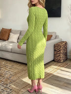 Vintage Elegant Cable-knit Sweater Maxi Dress