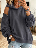 Chic Off-the-shoulder Zip-detail Hooded Sweatshirt