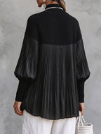 Chic Contrast-Paneled Pleated Mock-Neck Pullover