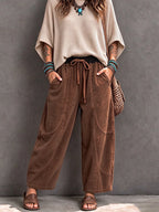 Casual Corduroy Harem Pants With Elastic Waist