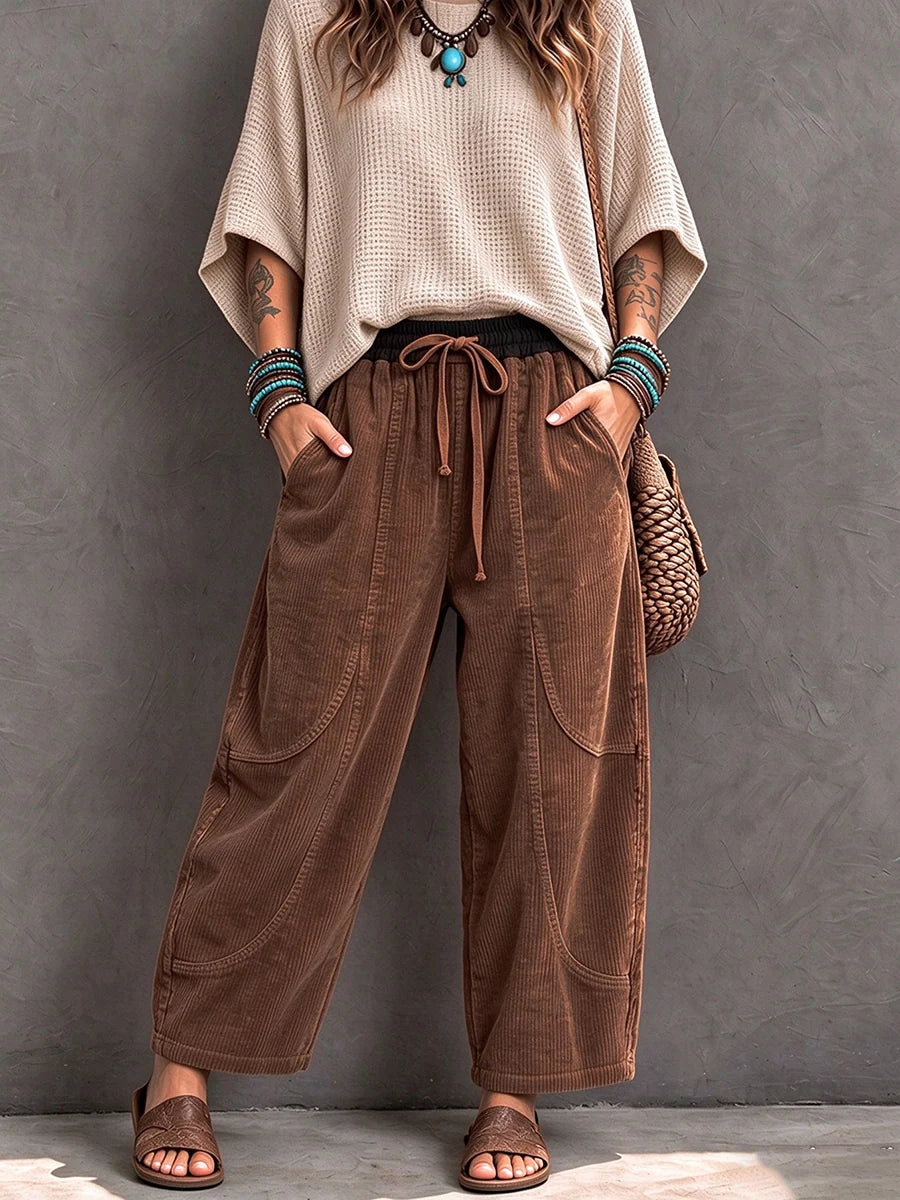 Casual Corduroy Harem Pants With Elastic Waist