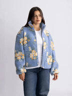 Floral Print Sherpa Fleece Zip-Up Jacket