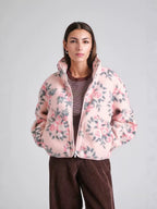 Floral Print Sherpa Fleece Zip-Up Jacket
