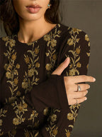 Floral Ribbed Long Sleeve Fitted Top