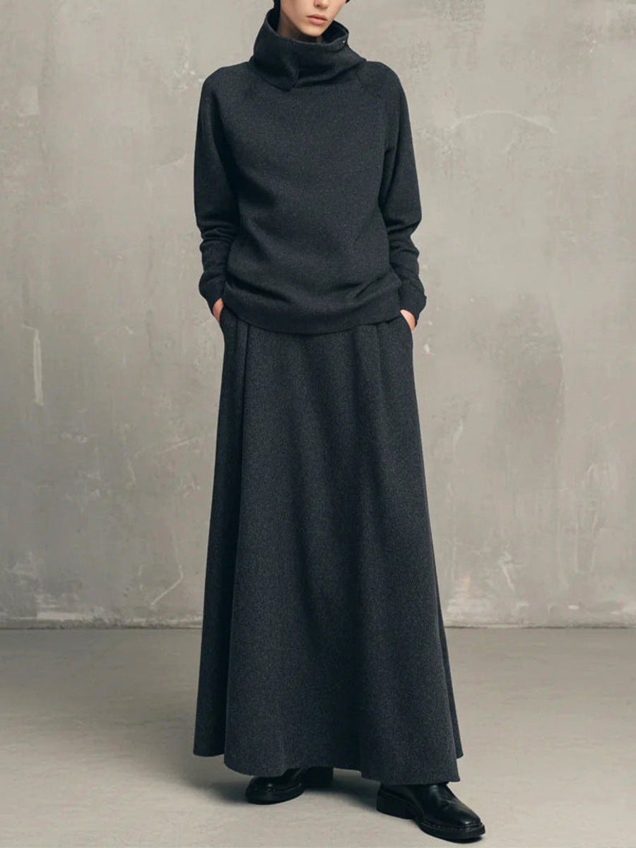 High Cowl Neck Sweatshirt & A-Line Skirt Set