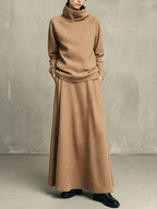 High Cowl Neck Sweatshirt & A-Line Skirt Set