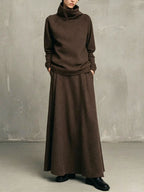 High Cowl Neck Sweatshirt & A-Line Skirt Set