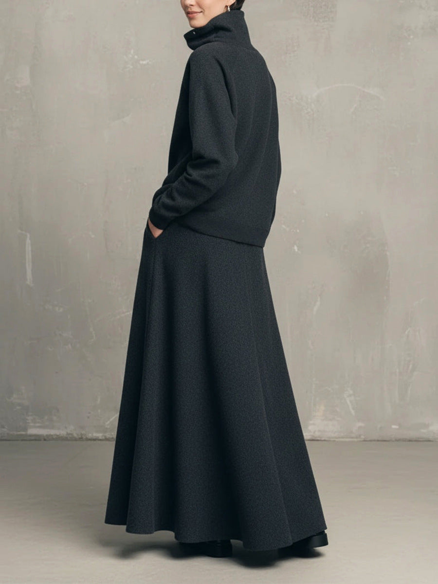 High Cowl Neck Sweatshirt & A-Line Skirt Set