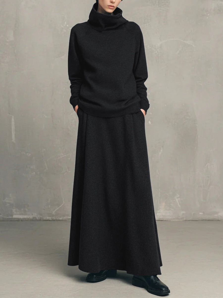 High Cowl Neck Sweatshirt & A-Line Skirt Set