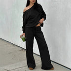 One-Shoulder Sweatshirt & Wide-Leg Pants Set
