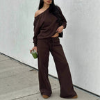 One-Shoulder Sweatshirt & Wide-Leg Pants Set