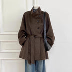 High Collar Belted Double-Breasted Coat