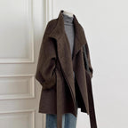 High Collar Belted Double-Breasted Coat