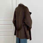 High Collar Belted Double-Breasted Coat