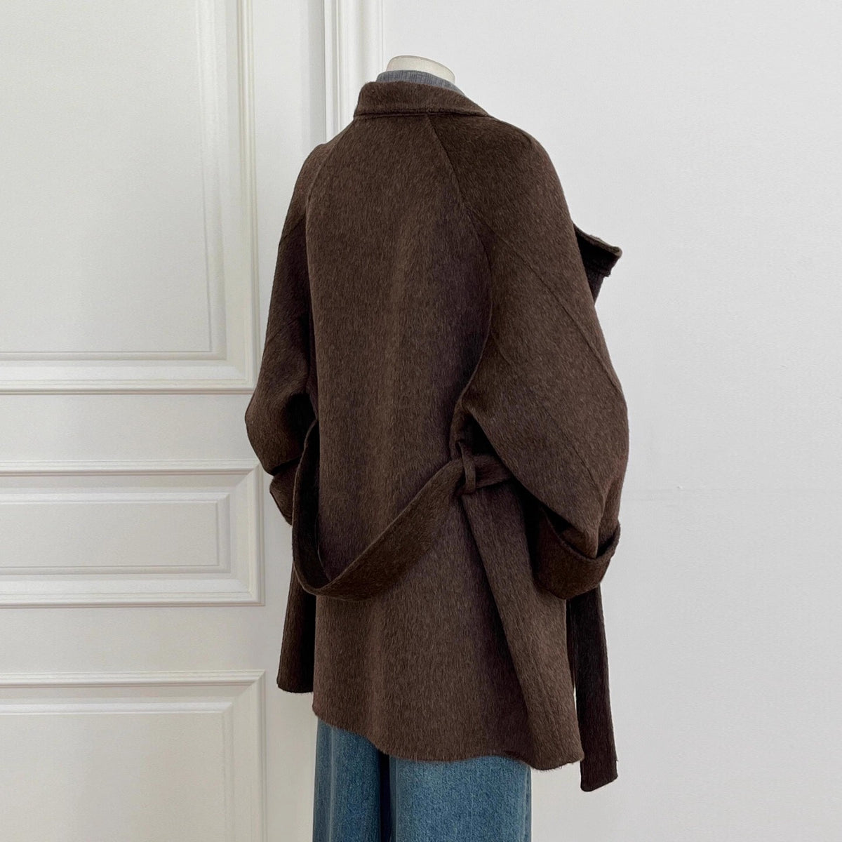 High Collar Belted Double-Breasted Coat