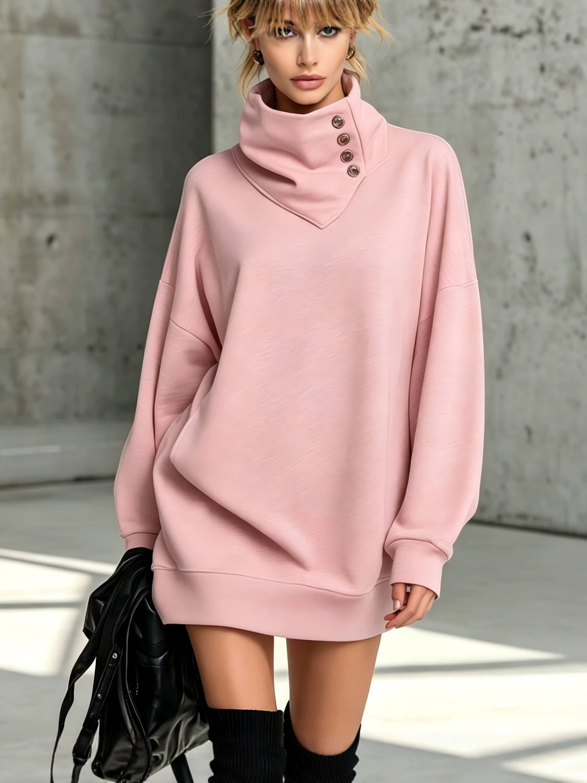 High Cowl Neck Sweatshirt Dress