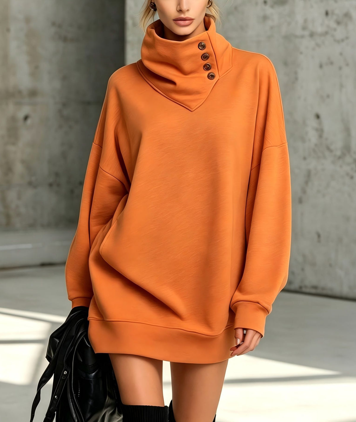High Cowl Neck Sweatshirt Dress