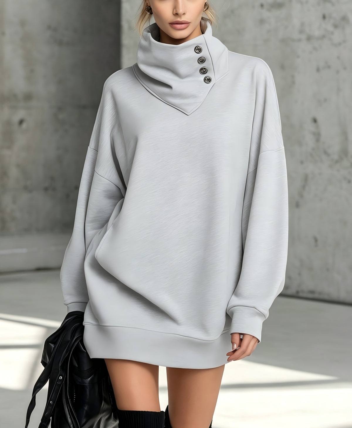 High Cowl Neck Sweatshirt Dress