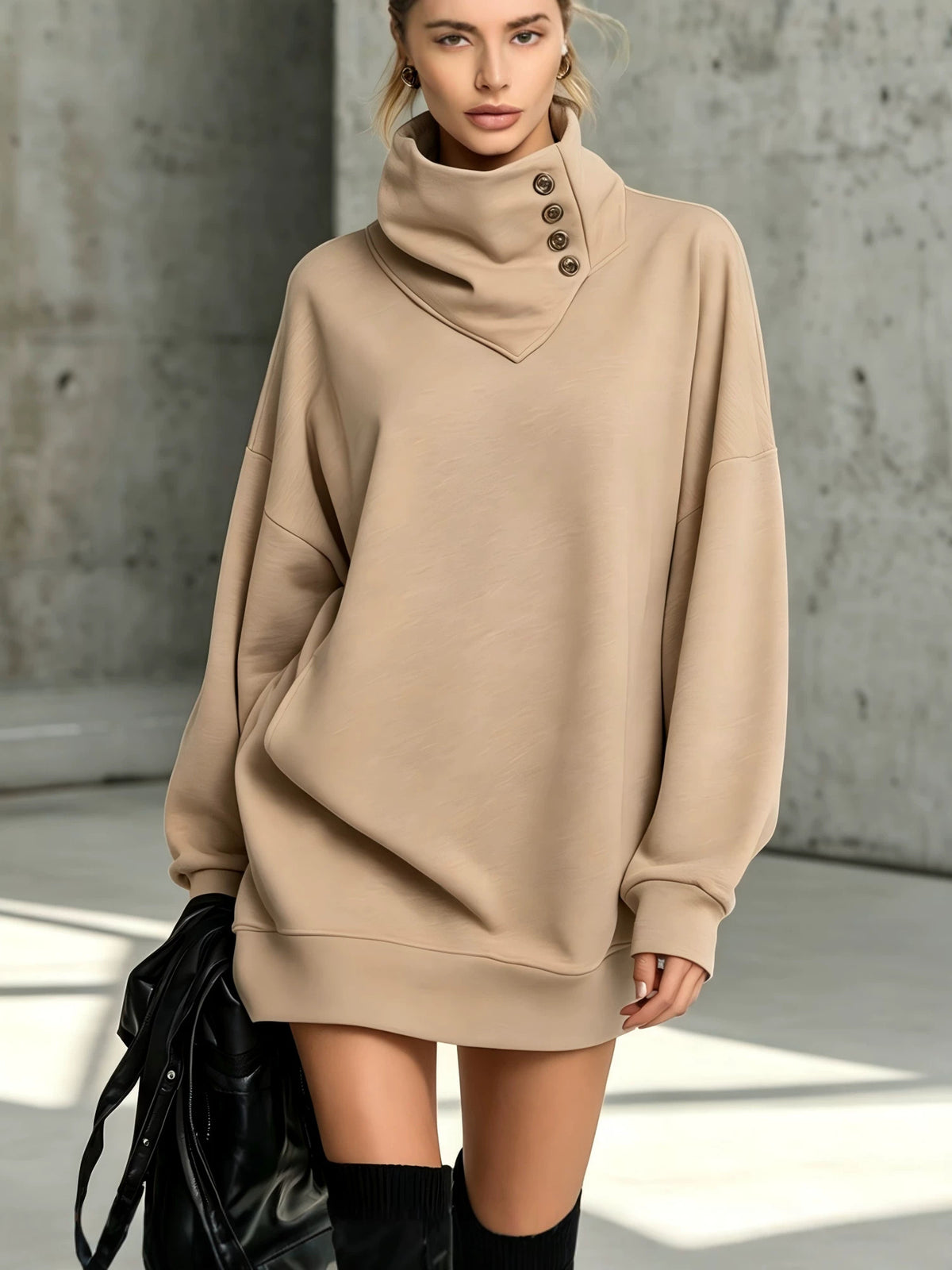 High Cowl Neck Sweatshirt Dress