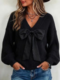 V-neck Loose-fit Knit Sweater With A Large Bow