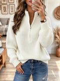 Retro Chic Zip Stand Collar Knit Art Casual Stylish Long Sleeve Sweater