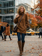 Women's Vintage Loose Suede Turtleneck Mini Dress